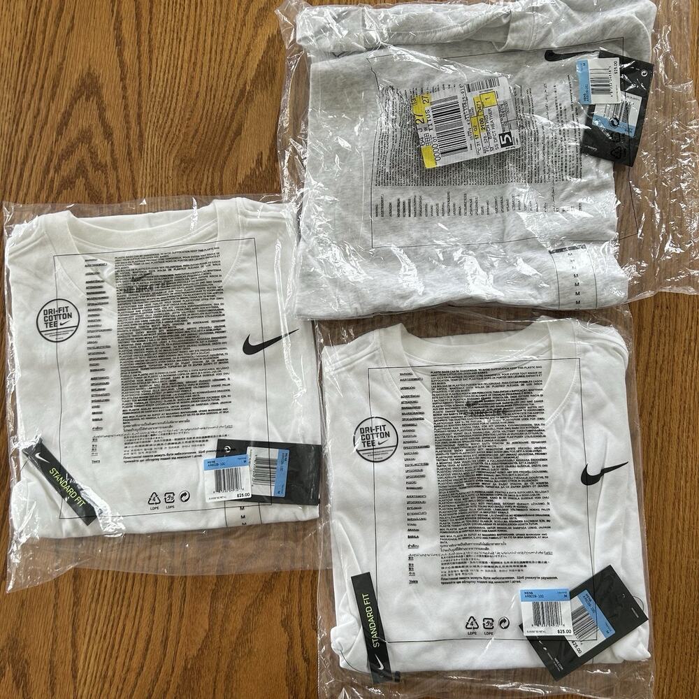 Nike Dri-Fit Athletic Cut Training T-Shirt Mens Medium Lot Of 3 White Gray Solid